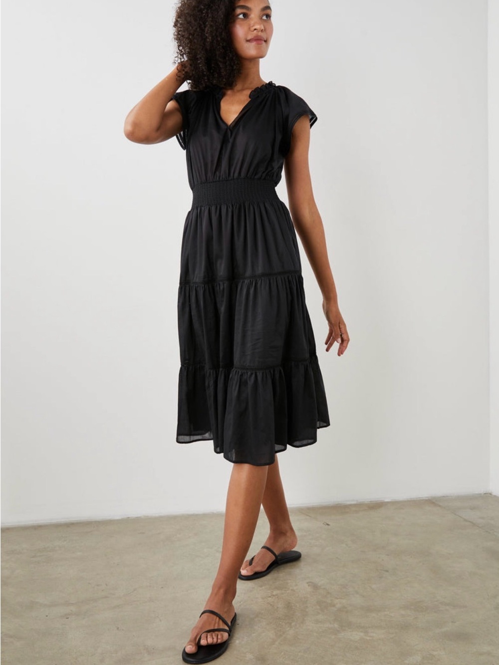 Rails Amellia Black Lace Detail Tiered Midi Dress S NWT $258